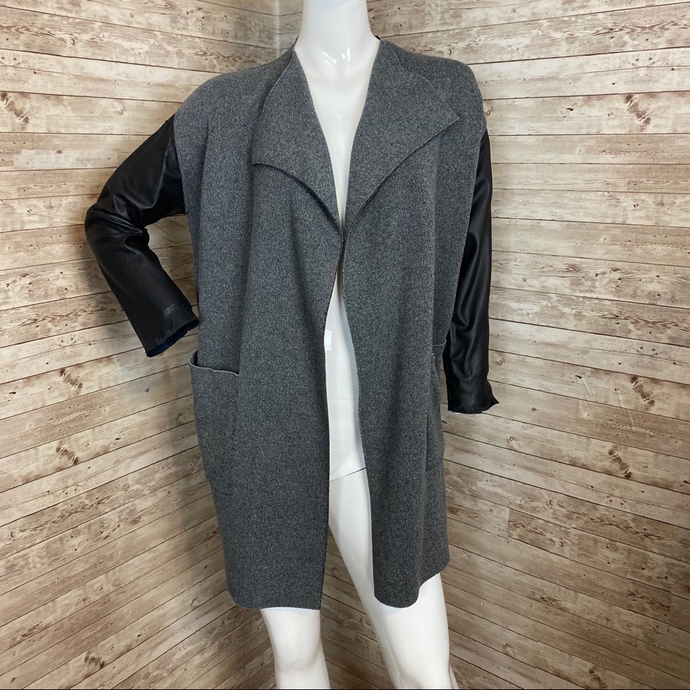ZARA long faux leather sleeve coat w pockets M